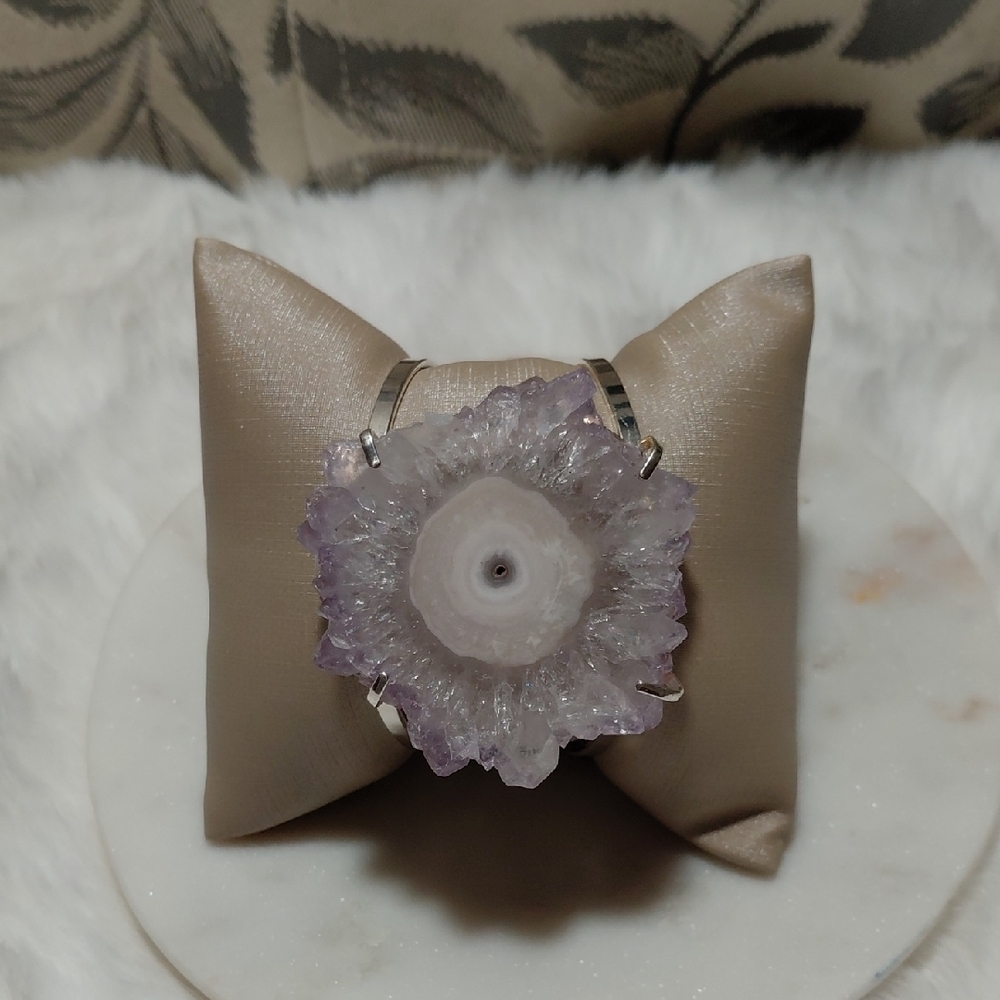 Elegant Silver and Purple Geode Bracelet